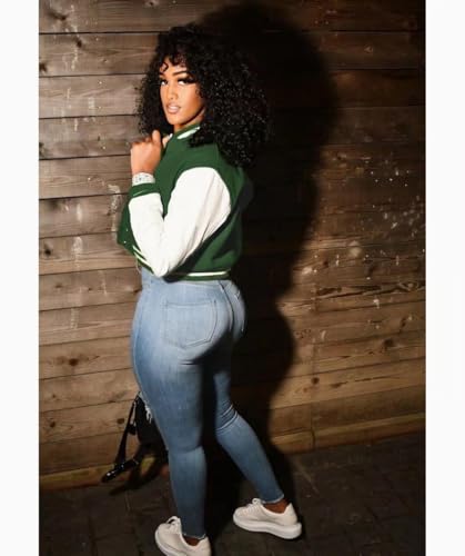 Image of Mintsnow Womens Varsity Jacket Long Sleeve Button Down Bomber Jackets Casual Baseball Uniform Streetwear