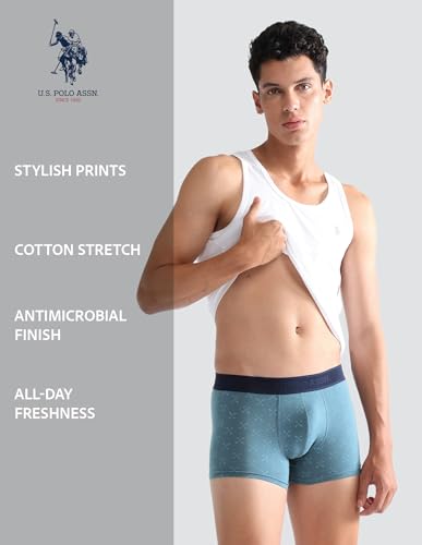 Image of U.S. Polo ASSN. Mens OET16 Cotton Stretch Brand Printed Underwear Trunks - Pack of 2