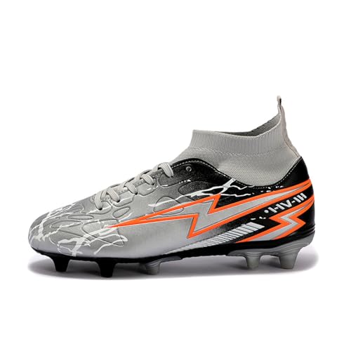Mateju Antideslizante Botas de Fútbol para Niños, AG Adolescentes Zapatos de Fútbol, 28-38 EU Zapatillas Deportivas Verde, Negro, Gris Transpirable Zapatillas de Fútbol