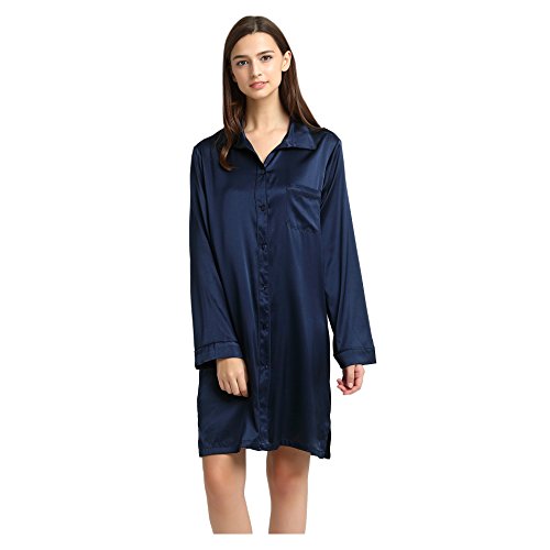 Chemise de nuit en soie Jasmine Silk pour femme d'un bleu marine élégant