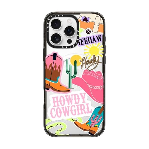 CASETiFY Impact Case for iPhone 16 Pro Max [8.2ft 4X Military Grade Drop Protection/Compatible with Magsafe] - Howdy Cowgirl - Clear Black