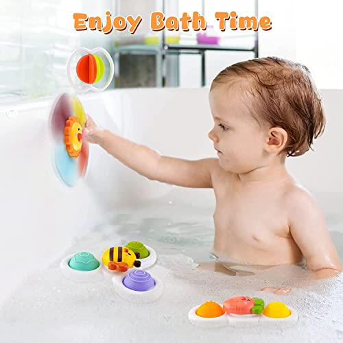 Saugnapf-Spinner-Spielzeug, Baby-Badespielzeug mit Saugnapf, Silikon-Flip-Board, Baby-sensorisches Spinner-Spielzeug, lindert Angstzustände, Reisespielzeug, für Kleinkinder, Jungen, Mädchen, 4Stück