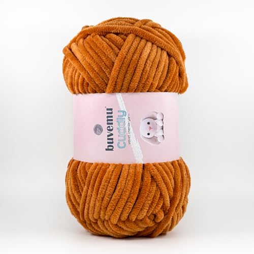 Image of Cuddly Velvet Chenille Yarn, Super Soft Fluffy Bulky for Knitting Crocheting Crafting Blanket Amigurumi, Durable for Shedding, 100 Gram (3.53 Ounces) 109 Yards (100 Meters) (Ochre)