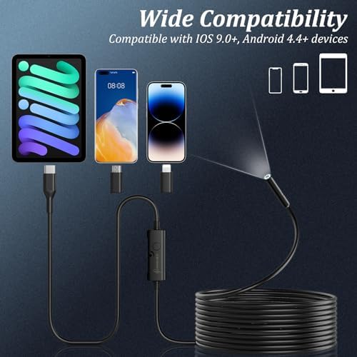Endoscope Inspection Camera, Ennovor 1920 HD Flexible Rigid Snake Inspection Camera, 8 LED Lights No WiFi Endoscope, IP67 Waterproof Sink Pipe Drain Borescope, Android iOS (Single-lens 5m) - View 8
