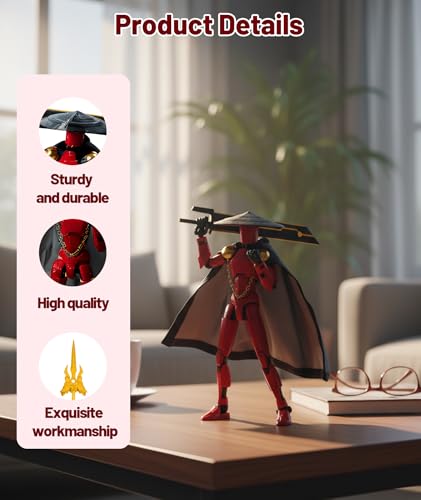 Image of T13 Action Figure, Polyarticular Movable Action Figure Robot Figure Desktop Decoration for Kid Desktop Decorations for Game Lovers Toys Gift Or Birthday Present (Red)