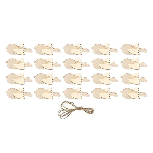 Glomora 20 rebajes de madera para pájaros sin terminar, innovadoras láminas de madera estereoscópicas colgantes, con cuerda de sisal, para bodas, cumpleaños y decoración navideña