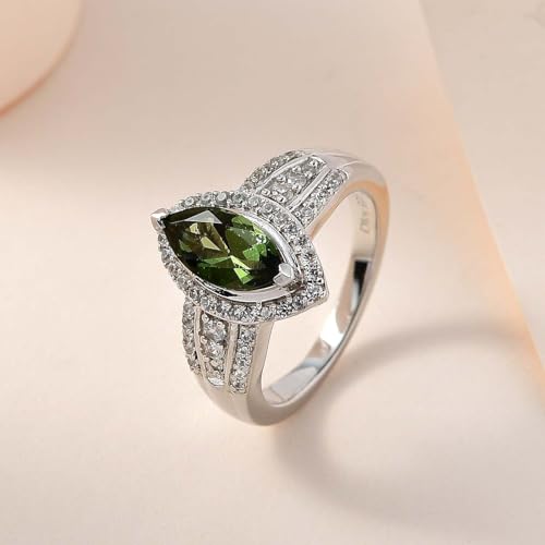Moldavite Zircon Engagement Rings for Women - Promise Rings for Her 925 Sterling Silver Platinum Plated Moldavite Ring Wedding Jewelry Anniversary Birthday Gifts for Women2