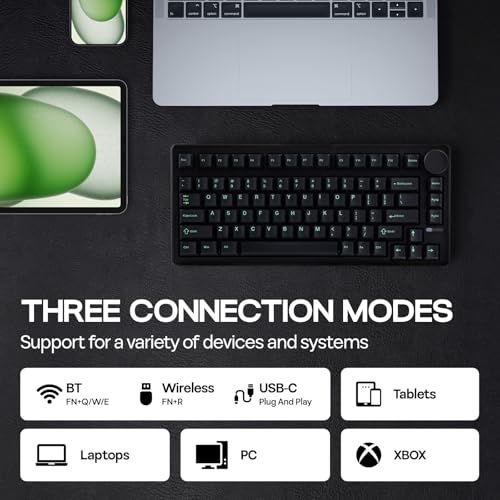 Image of EPOMAKER QK81 75% Wireless Mechanical Gaming Keyboard, QMK /VIA Programmable and Hot-Swappable, 81 Keys with Metal Knob, 2.4Ghz /BT /USB, Creamy Gasket-Mount, RGB Backlight (Black, Wisteria Switch)