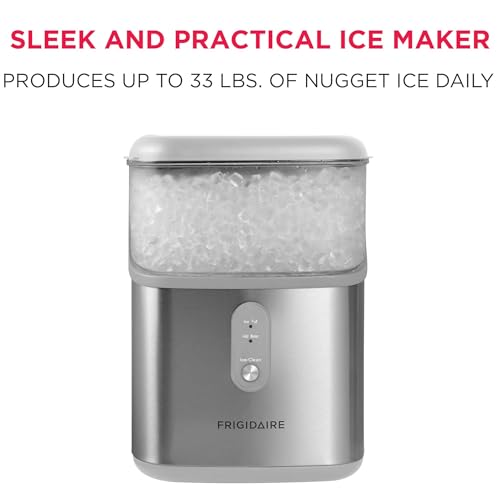 Frigidaire Countertop Crunchy Chewable Nugget Ice Maker, Compact, 33lbs per Day, Metallic Finish