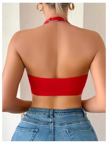 Image of SOLY HUX Bras for Women Halter Lace Front Closure Bralette | Wireless Bra, Deep V Neck, Triangle