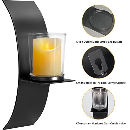 Set Of 2 Modern Art Metal Black Wall Candle Sconces, Laszola Metallic Wall Mounted Wall Candle Holder With Glass Cup Iron Art Wall Décor For Home Wedding Living Room Bathroom Dining Room #TOP4