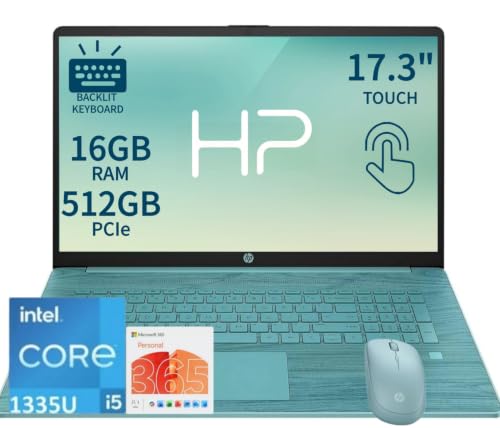 Image of HP 17.3 inch Touchscreen Laptop, 13th Gen 10-Core Intel Core i5, 16GB RAM, 512GB PCIe SSD, Intel Iris Xe Graphics, Backlit Keyboard, Office 365, Windows 11, Fingerprint