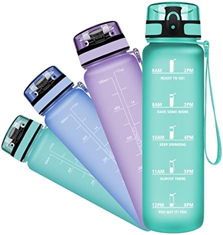 Grsta water bottle with time markings - Water bottle 0.5l, BPA free water bottle - Kids water bottles, Leakproof water bottle for School, Bike, Run, Travel, Outdoor