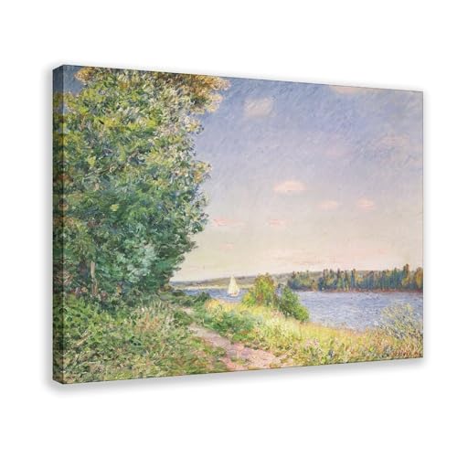 Impression sur toile murale d'Alfred Sisley, Normandie, Le chemin d'eau dans le soir, Sahurs (1894)...