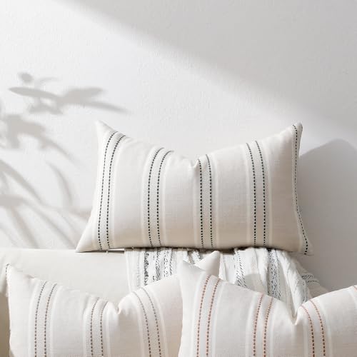 Image of Hckot Spring Throw Pillow Covers 12x20 Set of 2 Green Pillow Covers Farmhouse Decorative Pillows Textured Linen Square Cushion Covers for Sofa Couch Bed Living Room Decor(Dark Green)