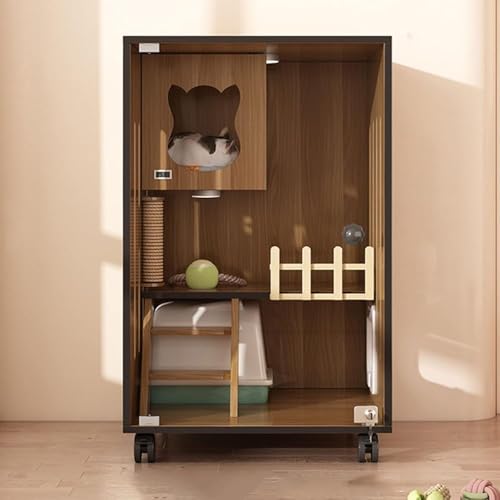 Casa grande de madera para gatos con ruedas y puertas de escape 2