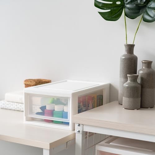 Image of IRIS USA 6 Qt. Plastic Drawer Storage Organizer Stacking Drawers, 2-Pack, Stackable Unit with Sliding Drawer for Bedroom Kitchen Under Sink Pantry Craft Room Bathroom Dorm Office, White
