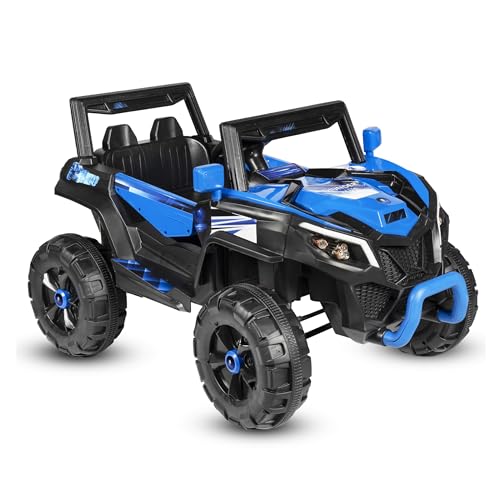 Image of Norman Jr Battery Operated 2x4 | Jeep Toy Kids Car with Remote+Steering+RGB Light+Mp3 USB Music | Rechargeable Car for Kids to Drive 3 to 12 Years | Large (Drifter) Cobalt Blue