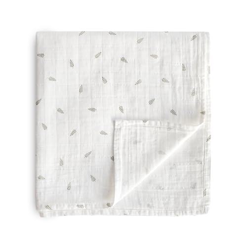Image of mushie Muslin Baby Swaddle Blanket | 100% Organic Cotton (Leaves)