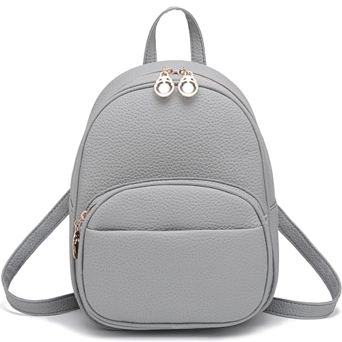 Barsine Little Backpack Bag Small Size Purse Vegan Leather Mini Daypack with Multiple Zipper Pockets, Grey