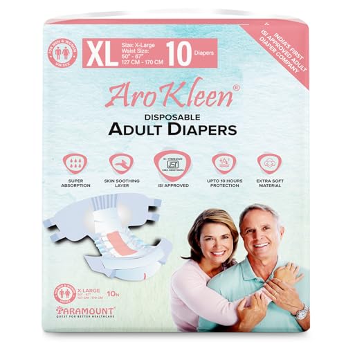 Image of Aro Kleen Premium Unisex Adult Diapers (Xl) 10 Count|Tape Style|Isi Certified|High Absorbency|Leak Proof|Waist Size 127-170 Cms|50 inch-67 inch Inch