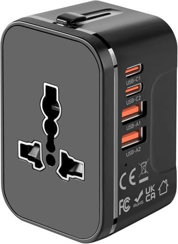 Image of rts PD20W (2 Type C 2 USB) Travel Essentials Universal Travel Adapter with 1920W Heavy Duty Power Built in Dual USB & Type C Fast Charger Ports Plug International All in One Portable Travel Adapter