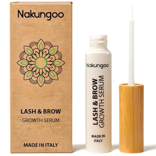 Nakungoo Lash & Brow Growth Serum Siero Crescita Rapida Ciglia e Sopracciglia 5 ml, Allungante, Rinforzante, Ristrutturante | Made in Italy con Olio di Ricino, Biotina, Ginseng, Ingredienti Naturali