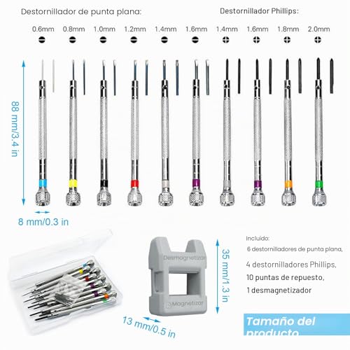 Miniatura 2 de 10 Piezas Destornilladores De Precisión 0,6-2,0 Mm, Destornilladores De Relojero Con Desmagnetizador, Juego De Destornilladores, Reloj Herramienta De Reparación