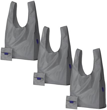 Reusable Strong Foldable Baggu Bag Standard Plain Grey Shopping Bags Eco Tote with Pouch for Men and for Women- Pack of 3