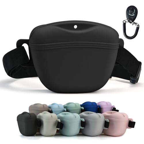 AUDWUD Upgraded Version of Silicone Treat Bag,Thicker and Stronger,Tighter Sealing;Comes with a Belt for Convenient Wearing;also Includes a Training Clicker for Easy Dog Training