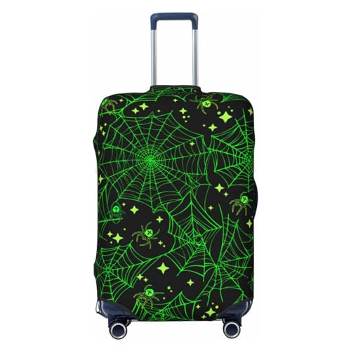 Green Bright Web With Spiders Print Washable Luggage Cover - Fashion Suitcase Protector Fits 18-32 Inch Luggage