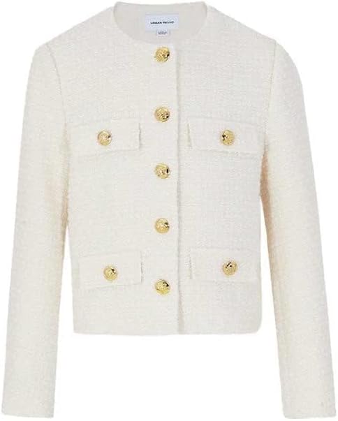 URBAN REVIVO Womens Cropped Tweed Blazer Jackets 2025 Fall Winter Casual Business Work Suits Long Sleeve Coat Outfits - Image 8
