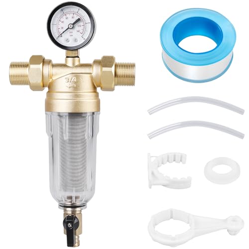 Wasserfilter Wiederverwendbare, Rückspülfilter 1 Zoll Wasser Vorfilter Sedimentwasserfilter, Ausspülbarer Feinfilter für Hausanschluss, Brunnenwasserschlauch, Hauswasserwerk Rohre(mit 3/4 Adapter)
