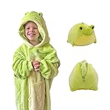 Plushible Oversized Blanket Hoodie - Comfy Wrap Cape & Front Pocket for Kids, Soft Fleece Wearable Blanket Hoodie - Frog