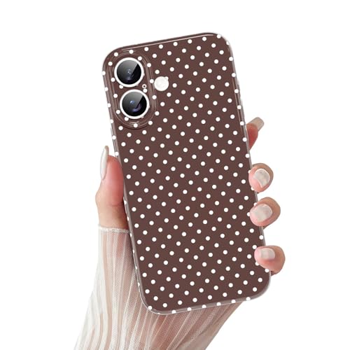 Saqmkil Funda para iPhone 17, Suave Mate Silicona TPU Mujeres Case Protector de Cámara Carcasa, Aesthetic Polka Dot Diseño de Lunares Dibujos Antigolpes Case para iPhone 17 6,3''   Marrón