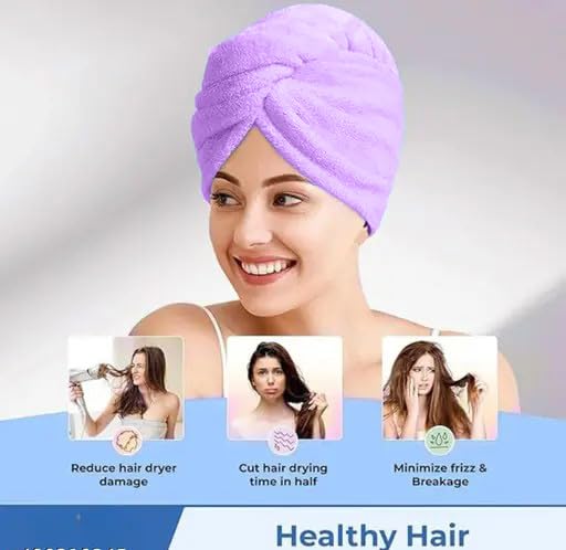 Image of Premium Microfiber Hair Wrap Towel 500 GSM - Ultra Soft, Quick Dry, Super Absorbent, Lint-Free, Perfect for Women & Girls, Hair Drying & Spa Use (Grey Panda) (Purple)