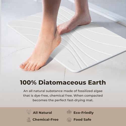 Image of TOSORO - Stone Bath Mat Diatomaceous Earth Shower Mat Non-Slip Super Absorbent Diatomite Stone Bath Mats for Bathroom Floor Quick Drying Natural Easy to Clean (23.5 x 15) - Sandstone