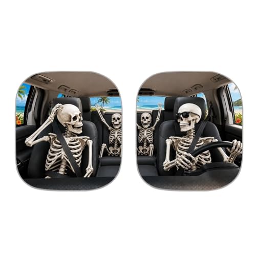Image of Funny Skeleton Windshield Sun Shade Foldable 2pcs Sunshade for Front Windshield Sun Visor for Heat and UV Protection Universal Car Interior Accessories Fit for Most Cars