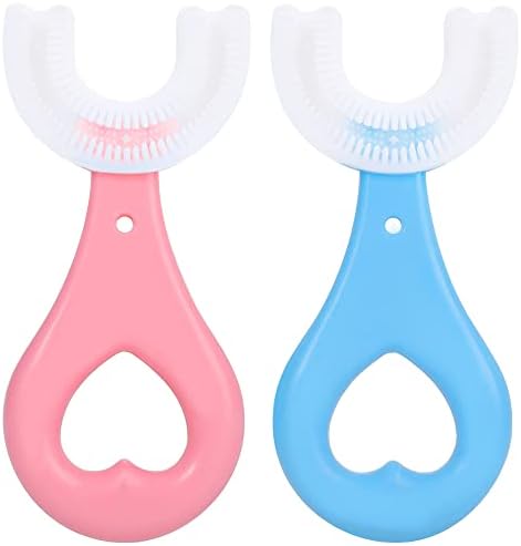 2PCS Kids U-Shaped Toothbrush, Manual Training Tooth Brush, Food Grade Soft Silicone Brush Head, 360° Oral Teeth Cleaning Design for Toddlers and Children(S(Ages 2-6))