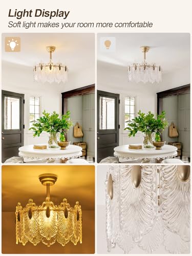 Image of 20 Inch Gold Crystal Fandelier Ceiling Fan with Light, Mid Century Gold Fandelier Ceiling Fans with Lights Remote Control, French Country Chandelier with 6 Speeds for Bedroom, Nursery, Living Room