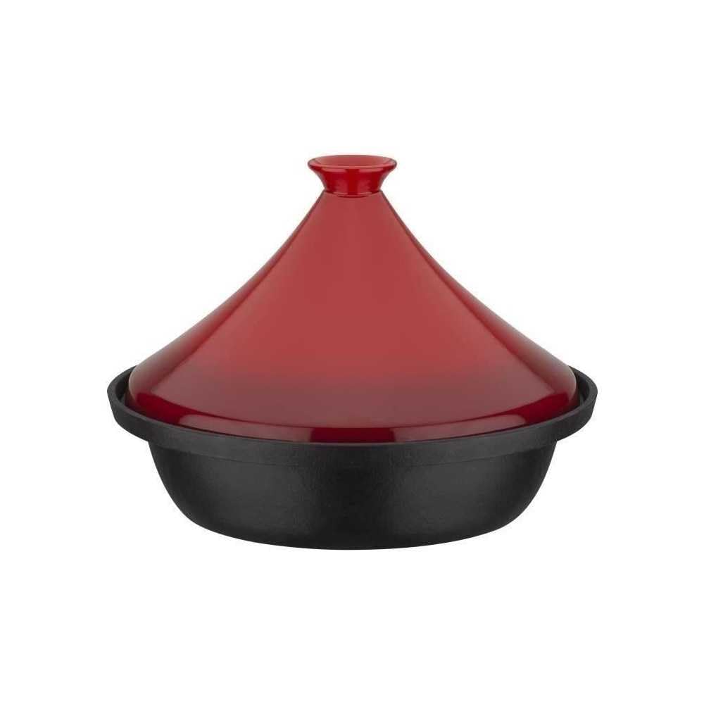 Tajine fonte massive - GSW - 30 x 22 cm - Couvercle céramique - Induction - Rouge