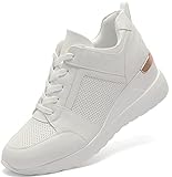 YZ Fashion Wedge Sneaker for Women High Heel Lace Up Platform Sneakers (White, 8)