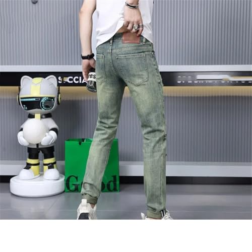 Men's Vintage Ripped Jeans Embroidered Slim Pencil Stretch Washed Thin Skinny Long Pants3