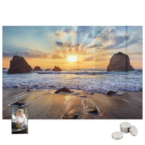Tablero Imantado de Cristal Templado 120x60 con Atardecer en la Playa para organizar tareas