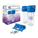 Bbagua. Filtro de Agua Doble 10” con Conexión 1” – Portafiltro Doble para Cartuchos de Sedimentos y Carbón Activo, Calentador y Tuberías