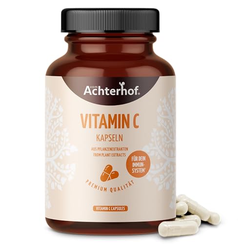 Vitamin C 180 Kapseln | natürliches Vitamin C aus Acerola-Hagebutte & Camu Camu Extrakten | hochdosiert 234 mg natürliches Vitamin-C | 100% Vegan | frei von unerwünschten Zusatzstoffen | vom Achterhof