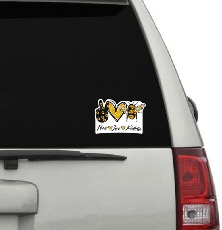 Miniatura 4 de Pegatina de vinilo Peace Love Kindness Bumble Honey Bee Girasol  Calcomanía de pared para auto, camión, camioneta, SUV, ventana, laptop, una