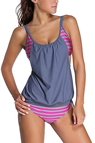 Women's Strap Side Bottom Halter Racerback Bikini Bathing Suits Grey L
