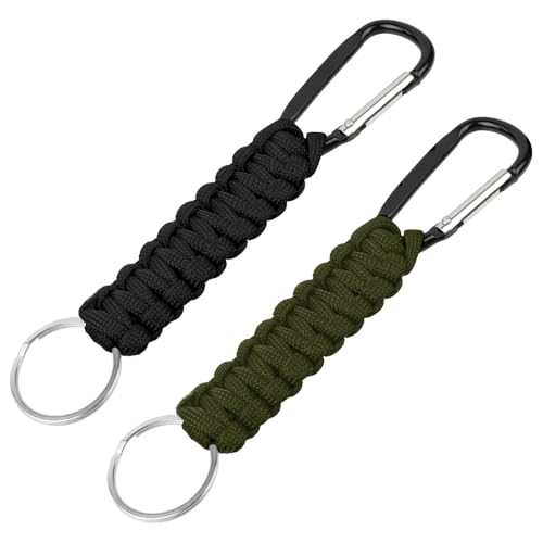 OFFCUP - OFFCUP Mousqueton Tressé, 2pcs Porte-clés en Paracorde avec Mousqueton Crochet D, Kit de Survie Extérieur pour Randonnée, Camping, Pédestre et Sac à Dos, Noir et Vert