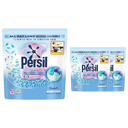 Persil Pure Heaven Scent Pearls Non-Bio Laundry Detergent Capsules 19 Washes Each Gentle on Skin Powerful Stain Removal Long-Lasting Fresh Fragrance 3 Pack Family Value Cleaning Pods
